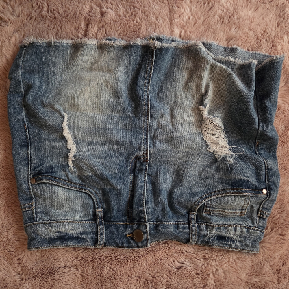 Dollhouse Blue Distressed Denim Mini Skirt